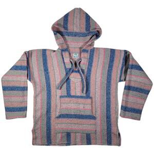 EMISA Baja Hoodie Pullover Size M Mexican Blanket Striped Surf Festival Drug Rug